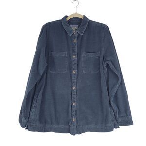 LL Bean Shirt Womens XL Tall Blue Comfort Corduroy Relaxed Overshirt Wide Wale